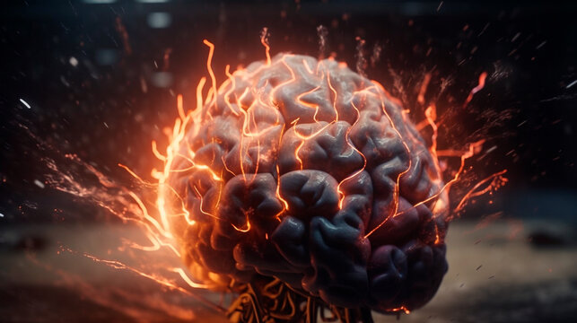 Concept art of a human brain exploding with knowledge and creativity. Generative AI