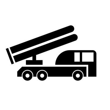 Rocket artillery vector icon. War artillery, missile launcher truck.