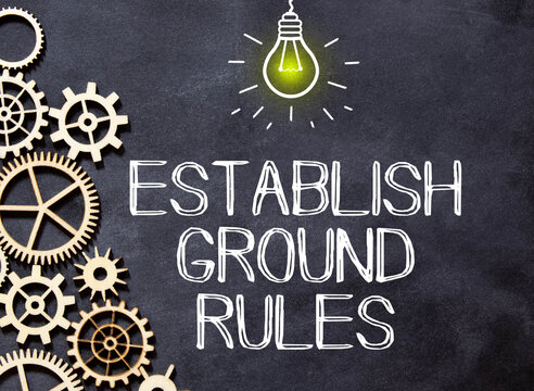Establish Ground Rules, text words typography written on paper against wooden background