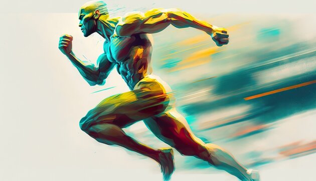 man running with motion effect digital . Creative illustration. (Ai Generate)
