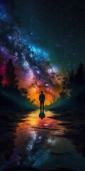 Fototapeta premium Embracing Change: Reflections of the Universe in Human Transformation. Generative AI.