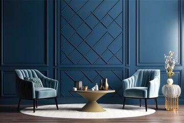 Luxury Interior Dark Blue with Two Armchairs - Generative AI