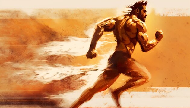 man running with motion effect digital . Creative illustration. (Ai Generate)