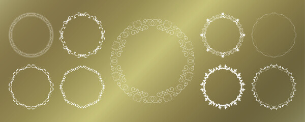 素材_フレームのセット_ゴールドの豪華な雰囲気の飾り枠。シンプルで高級感のある囲みのデザイン。文字無し