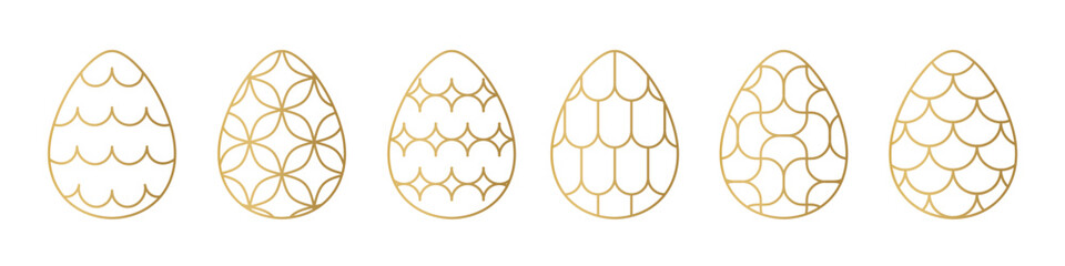 set of golden easter eggs with different decorative elements - vector illustration