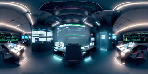 Photo of a high-tech monitoring room with multiple screens and futuristic design