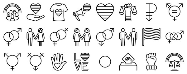 Line icons about sexual diversity on transparent background with editable stroke.