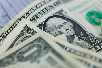 One dollar bills in close-up photo. Economy and finance. USD.

