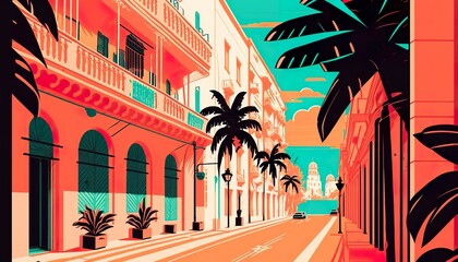 Cuba Havana cityscape . Creative illustration. (Ai Generate) - obrazy, fototapety, plakaty