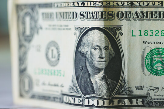 One dollar bills in close-up photo. Economy and finance. USD.
