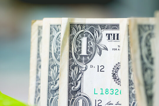 One dollar bills in close-up photo. Economy and finance. USD.
