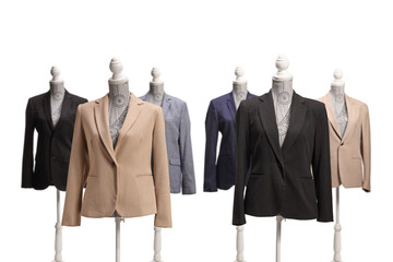 Studio shot of torso mannequins dressed with suits