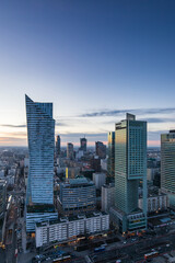 Fototapeta na wymiar Warsaw business centre from the palace od culture and science at dusk