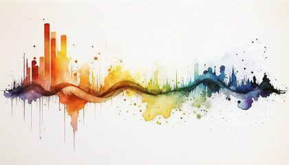 Colorful Music Waveform, isolated on white background - watercolor style illustration background by Generative Ai - obrazy, fototapety, plakaty