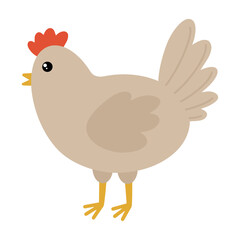 Illustration of a cartoon cute chicken. Easter chicken symbol. Vector illustration of cartoon gray chicken.