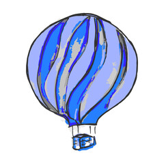 Beautiful hand-drawn vector illustration of a blue balloon with a basket isolated on a white background