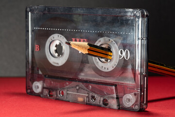 Cassette Tape Re-spooled with Graphite Pencil