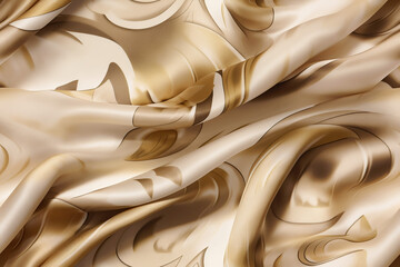 Golden silk fabric seamless pattern. Generative AI