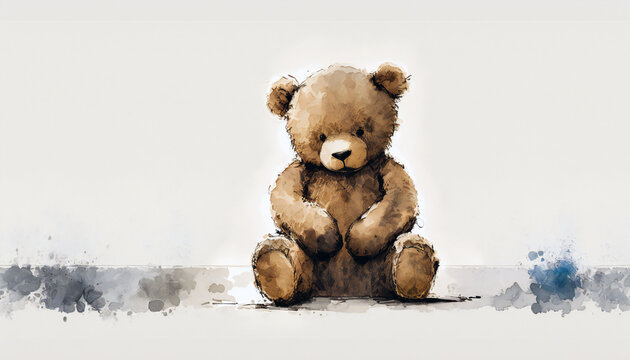 Teddy bear, toy ,doll, isolated on white background - watercolor style illustration background by Generative Ai
