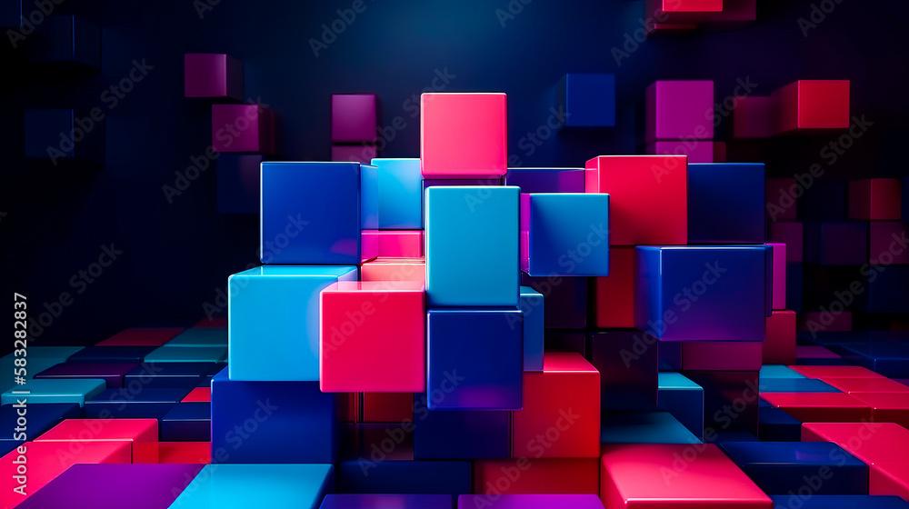 Poster an image of colorful cubes on dark background. generative ai.