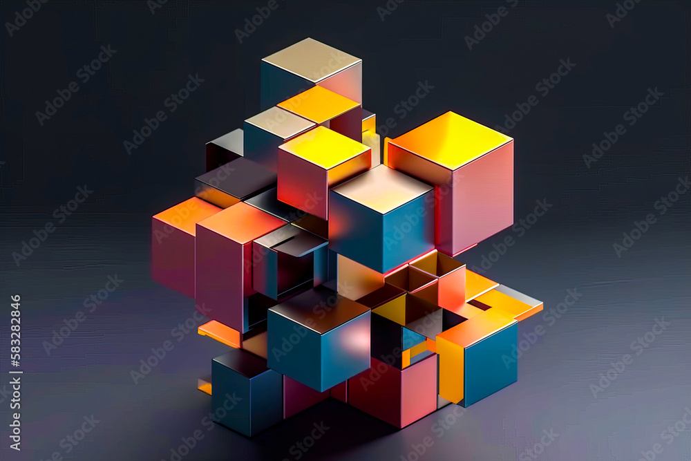 Poster an image of an abstract sculpture made of cubes. generative ai.