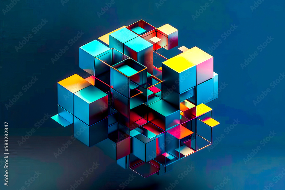Aufkleber an abstract image of cubes on blue background. generative ai.