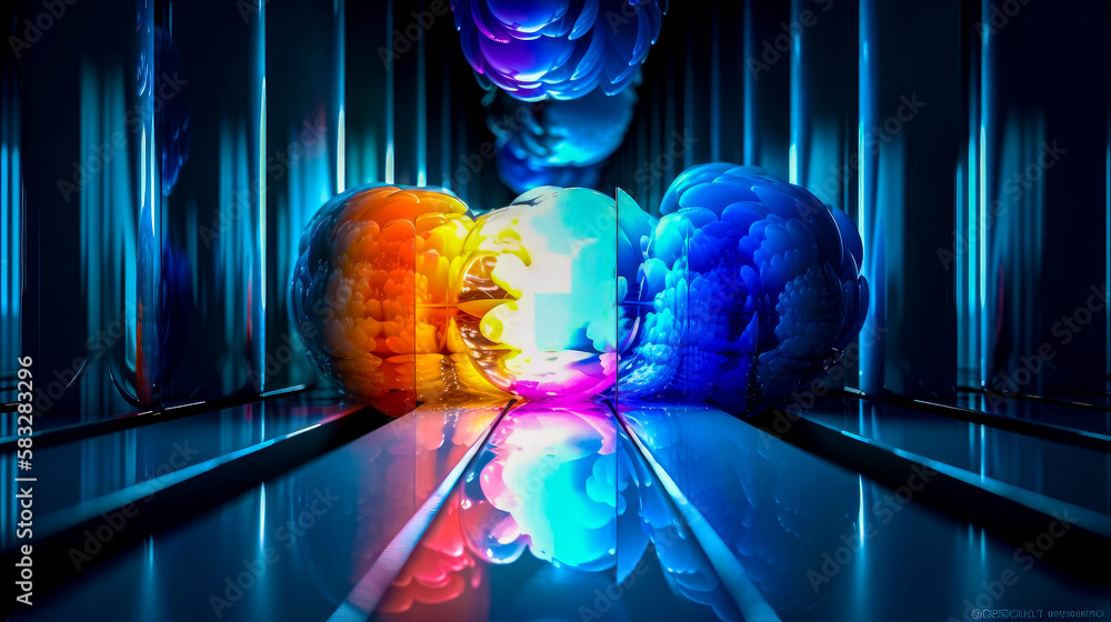 Poster an image of colorful rainbow in the middle of dark tunnel. generative ai.
