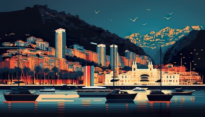 Monaco cityscape . Creative illustration. (Ai Generate)