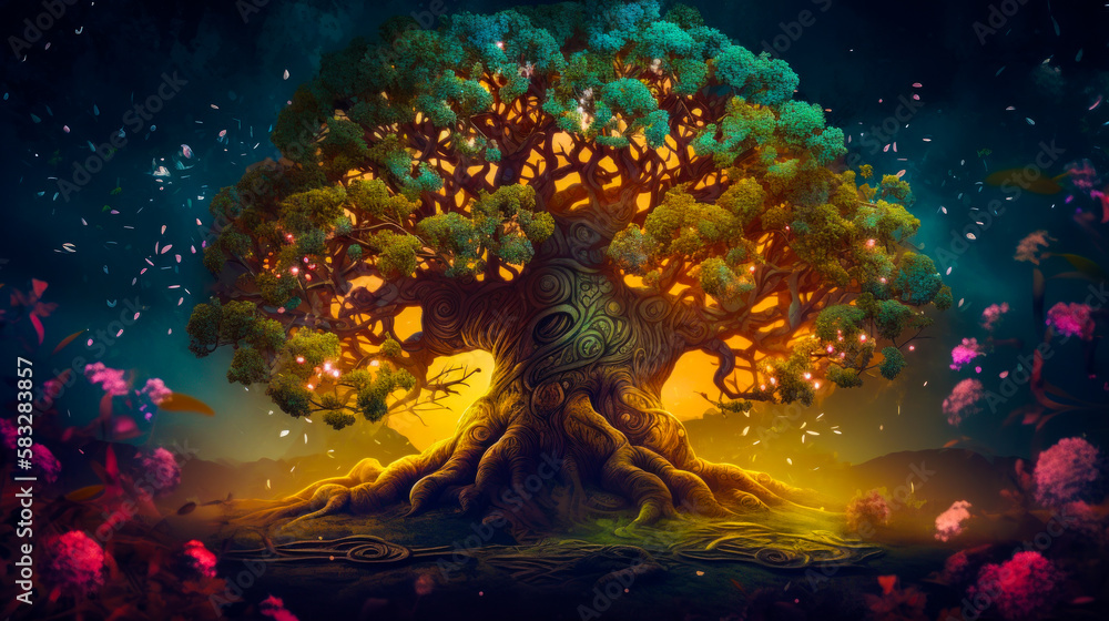 Aufkleber an image of tree in the middle of the night. generative ai.