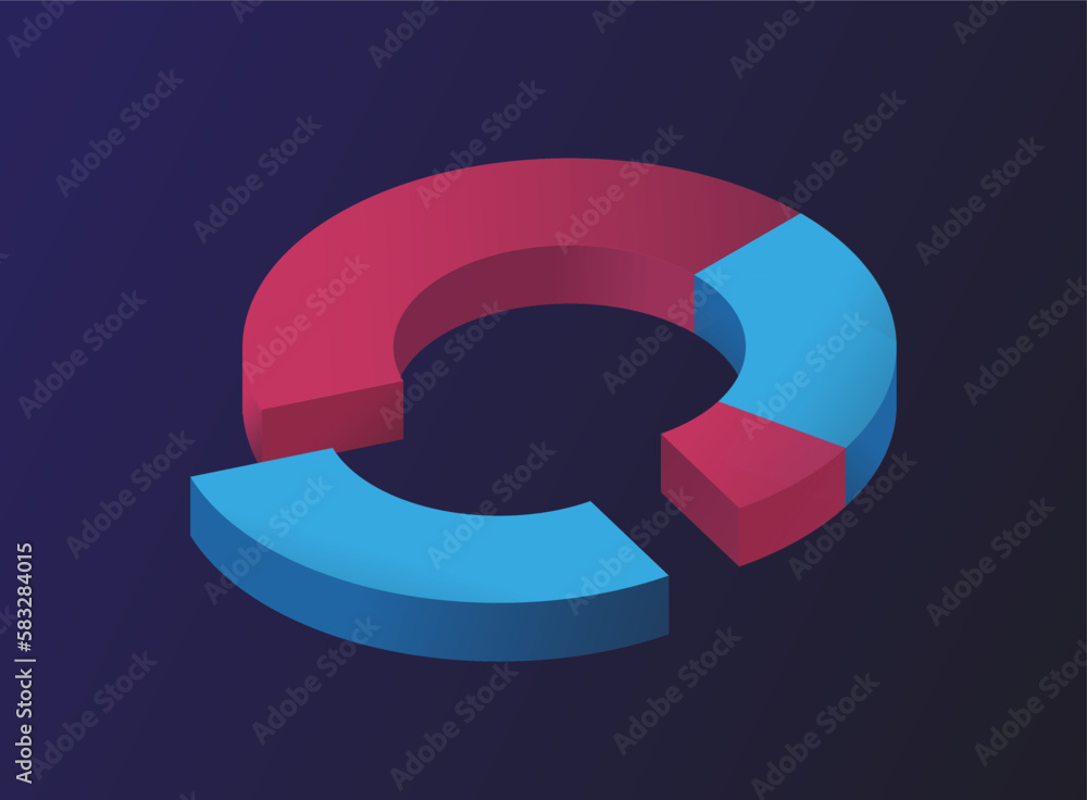 Poster red and blue diagram. segmentation and market analysis, data evaluation and data visualization, dash