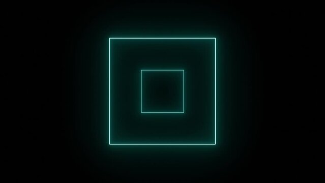 Glowing neon squares animated graphic on black background