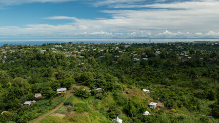 Fototapeta na wymiar Rural suburbs up in the hills above Honiara town.