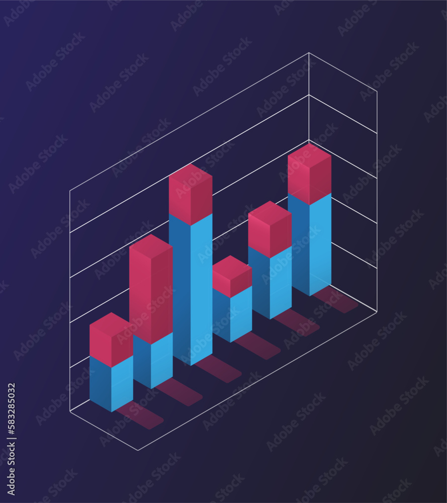 Poster red and blue charts. data visualization and infographics. work with statistics and information. anal