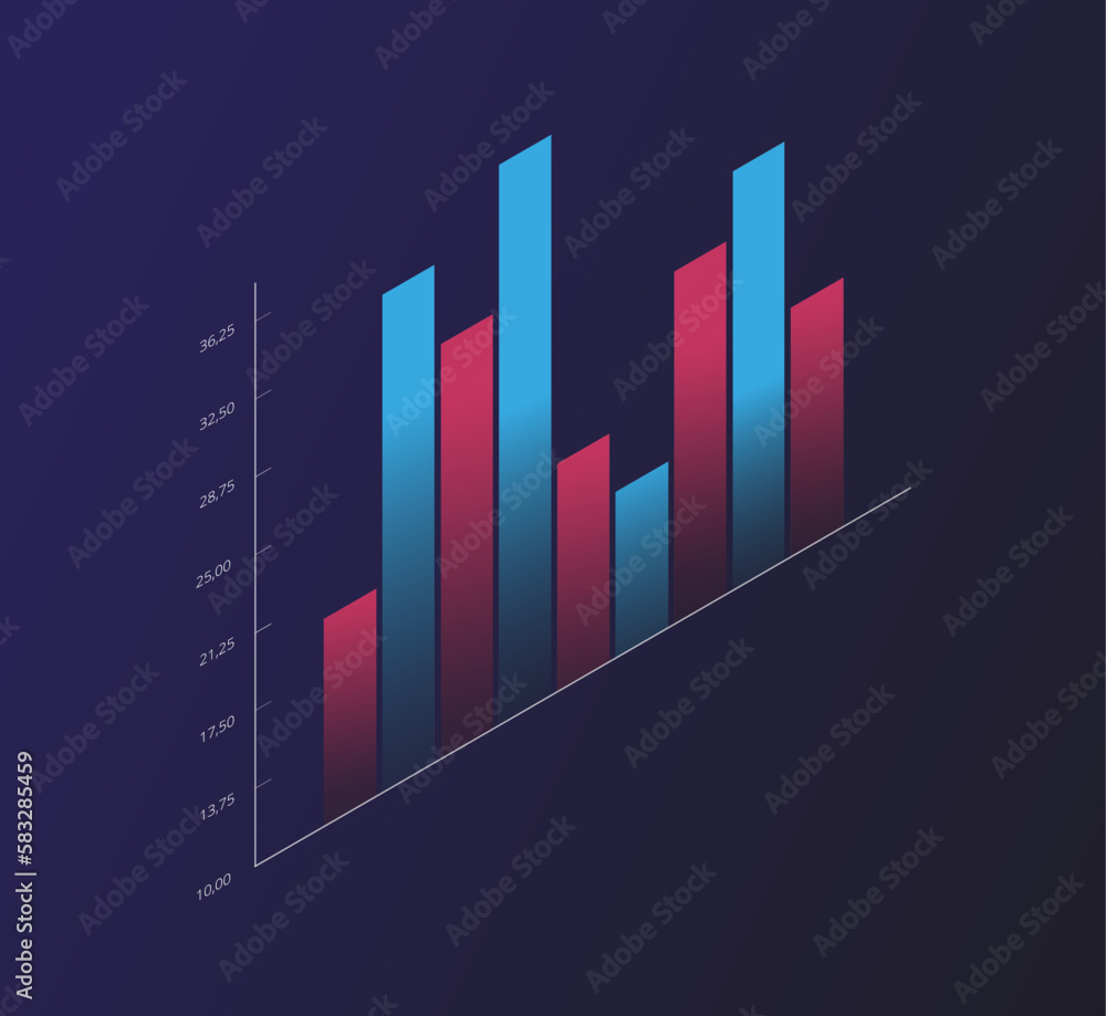 Poster red and blue charts. multicolored columns of different sizes. poster or banner for website. data vis