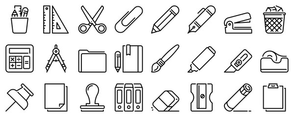 Line icons about stationery on transparent background with editable stroke.