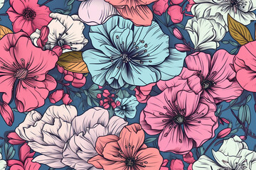 Seamless floral pattern. Generative AI