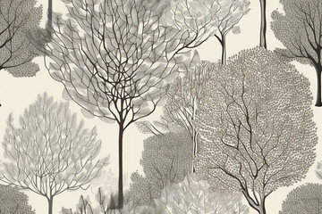 Hand drawn sketch of trees. Seamless Pattern. Generative AI