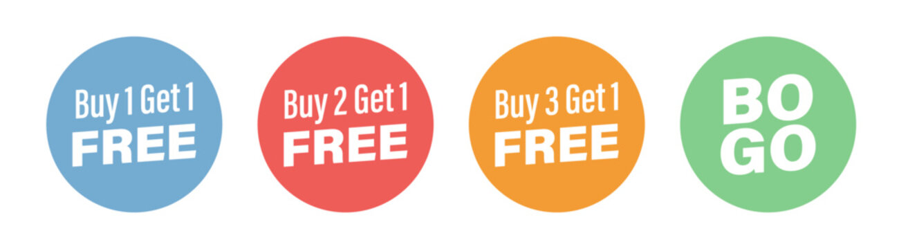 buy one get one free sale tags, vector sticker. BO GO discount template