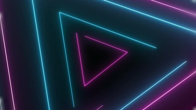 Glowing neon triangles animated graphic on black background