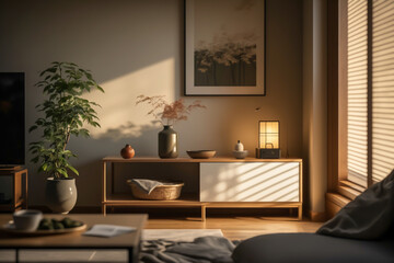 Minimalist design living room, japanese style, generative ai