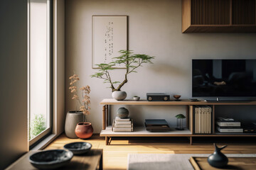 Minimalist design living room, japanese style, generative ai