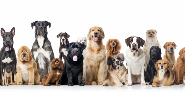 group of dog breeds isolated on white background, generative, ai