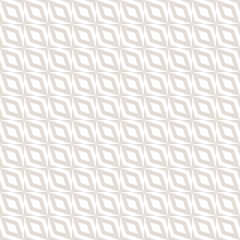 Vector geometric seamless pattern with checkered grid, repeat tiles, diagonal rhombuses. Optical art. Simple abstract beige and white ornament. Subtle minimal geo background. Modern decorative design