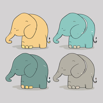 Funny elephant stickers in cartoon, doodle style. Vector Illustration © Alexey