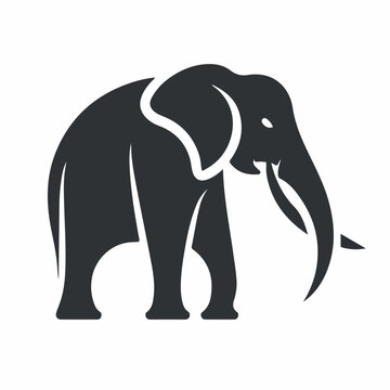Black and white elephant logo. Cartoon style. Vector illustration