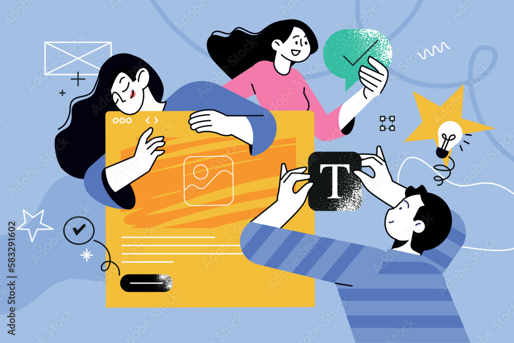 Wall mural vector illustration of social media manager and administrator. creative concept for web banner, soci