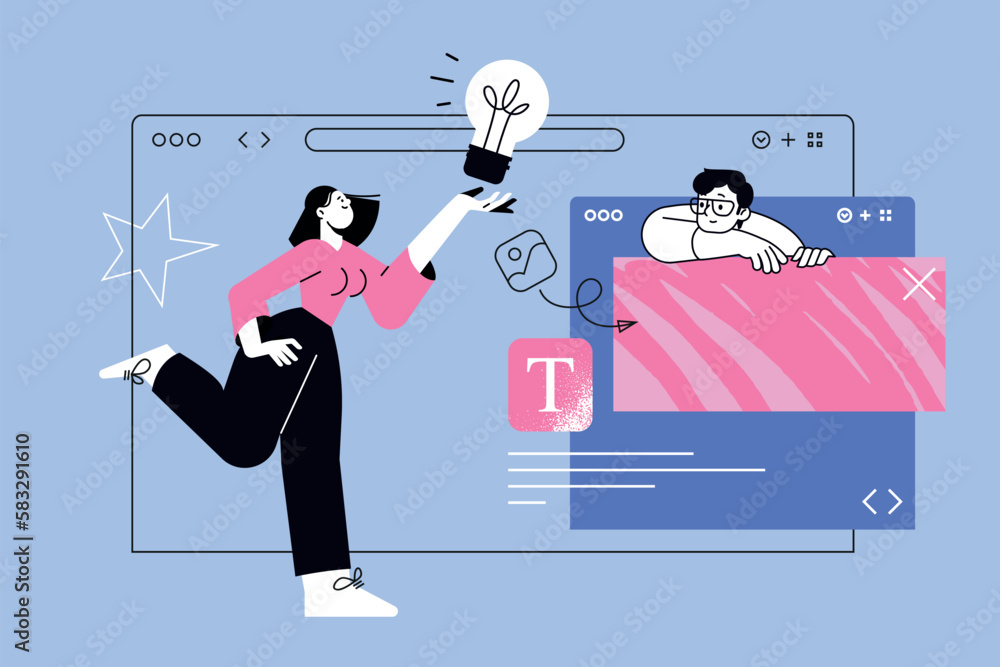 Wall mural vector illustration of web design and development, creative idea, social media. creative concept for