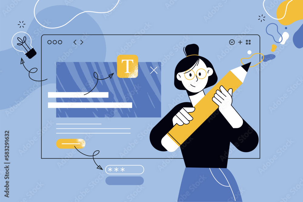 Wall mural vector illustration of graphic design, web design, internet security, creativity and innovation. cre