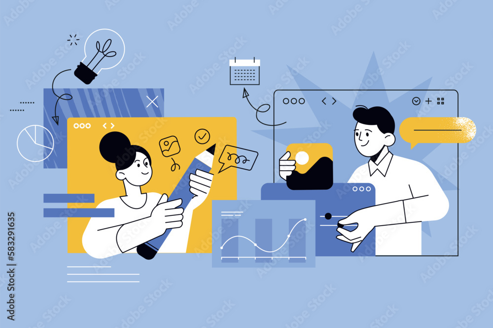 Wall mural vector illustration of creative project development. creative concept for web banner, social media b