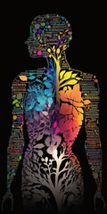 Body silhouette made out of colorful positive affirmations, created with Generative AI technology